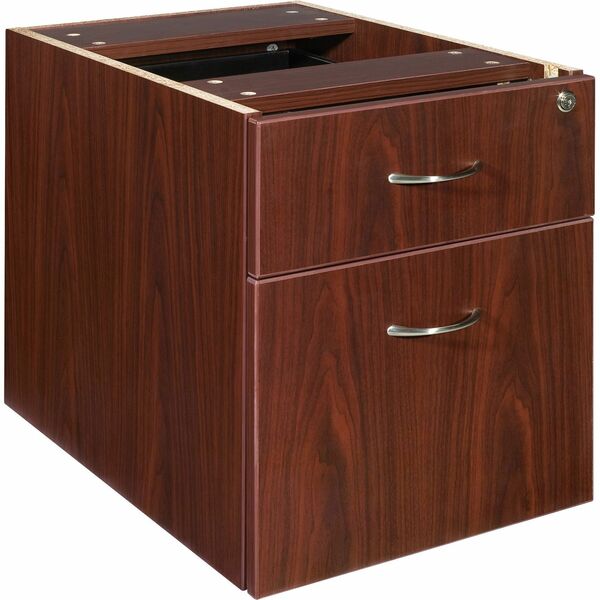 Lorell Essentials Series Box/File Hanging File Cabinet - 18.9" (479.43 mm) Height x 15.5" (393.70 mm) Width x 21.9" (555.63 mm) Depth - 2 x Box, File Drawer(s) - Double Pedestal - Finish: Laminate, Mahogany - Ball-bearing Suspension, Lockable Drawer, Adju