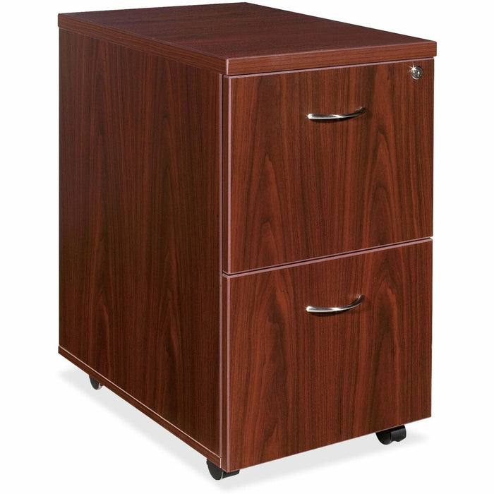 Lorell Essentials Series File/File Mobile File Cabinet - 28.6" (727.08 mm) Height x 15.7" (400.05 mm) Width x 22" (558.80 mm) Depth - Double Pedestal - Finish: Laminate, Mahogany - Leveling Glide - 1 Each