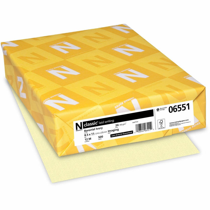 Classic Laid Writing Paper - Baronial Ivory - Letter - 8 1/2" (215.90 mm) x 11" (279.40 mm) - 24 lb (10886.22 g) Basis Weight - Laid - Watermarked, Acid-free - Baronial Ivory - 500 / Ream