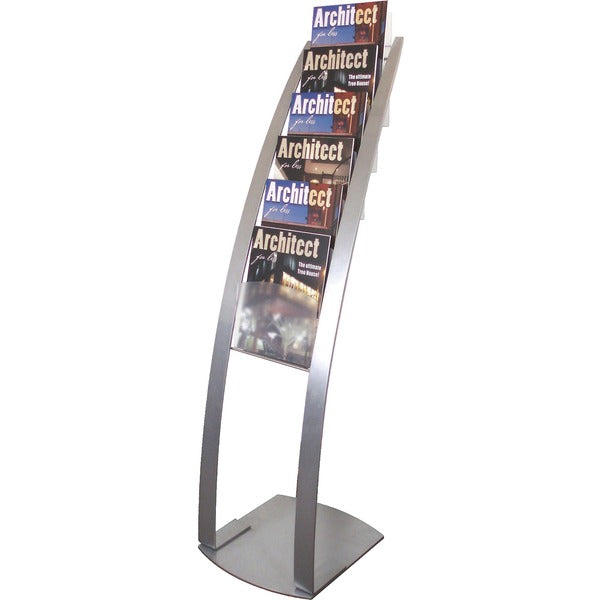 Deflecto Contemporary Floor Display - 6 Compartment(s) - Compartment Size : 1.45" (36.94 mm) - 49" (1244.60 mm) Height x 13" (330.20 mm) Width x 16.5" (419.10 mm) Depth - Floor - Silver - Metal - 1 Each