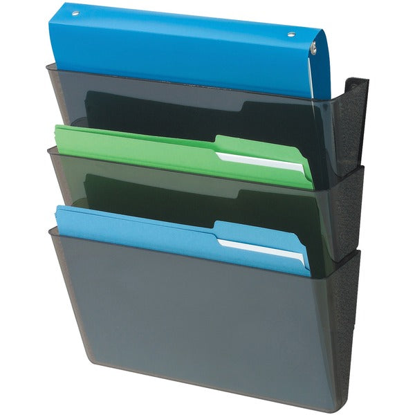 Deflecto EZ Link DocuPocket - 3 Pocket(s) - 7" Height x 13" Width x 4" Depth - Stackable - 50% Recycled - Black - Plastic - 3 / Set