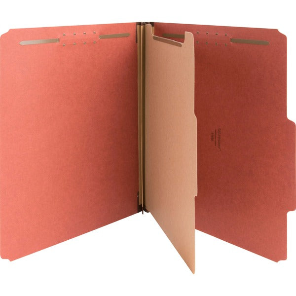 Nature Saver 2/5 Tab Cut Letter Recycled Classification Folder - 8 1/2" (215.90 mm) x 11" (279.40 mm) - 4 Fastener - 2" (50.80 mm) for Folder, 1" (25.40 mm) for Divider - 1 Divider - 25 pt. (8.80 mm) - Pressboard - Redrope - Tyvek Gusset - 100% Recycled -