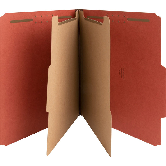 Nature Saver 2/5 Tab Cut Letter Yes Classification Folder - 8 1/2" (215.90 mm) x 11" (279.40 mm) - 6 Fastener - 2" (50.80 mm) for Folder, 1" (25.40 mm) for Divider - 2 Divider - 25 pt. (8.80 mm) - Pressboard - Red - Tyvek Gusset - 100% Recycled - 10 / Box