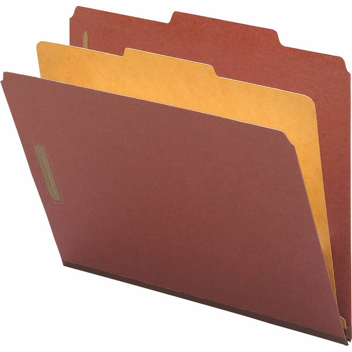 Nature Saver 2/5 Tab Cut Legal Recycled Classification Folder - 8 1/2" (215.90 mm) x 14" (355.60 mm) - 4 Fastener(s) - 2" (50.80 mm) for Folder, 1" (25.40 mm) for Divider - 1 Divider(s) - 25 pt. (8.80 mm) - Pressboard - Red - Tyvek Gusset - 100% Recycled