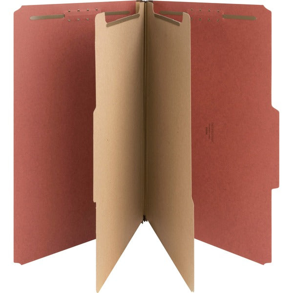 Nature Saver 2/5 Tab Cut Legal Recycled Classification Folder - 8 1/2" (215.90 mm) x 14" (355.60 mm) - 6 Fastener(s) - 2" (50.80 mm) for Folder, 1" (25.40 mm) for Divider - 2 Divider(s) - 25 pt. (8.80 mm) - Pressboard - Red - Tyvek Gusset - 100% Recycled