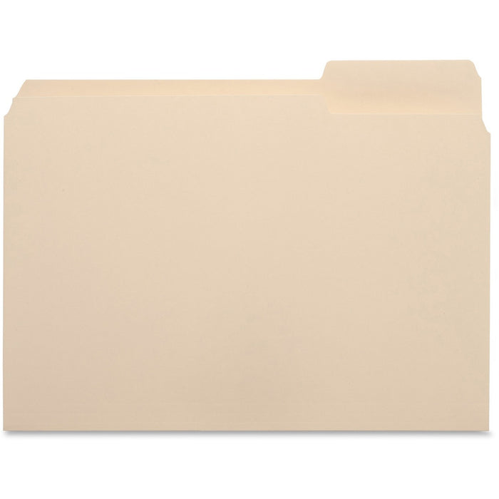 Business Source 1/3 Tab Cut Letter Recycled Top Tab File Folder - 8 1/2" (215.90 mm) x 11" (279.40 mm) - 3/4" (19.05 mm) Expansion - Top Tab Location - Right Tab Position - 11 pt. (3.87 mm) - 1 Plys - Manila - 10% Recycled - 100 / Box