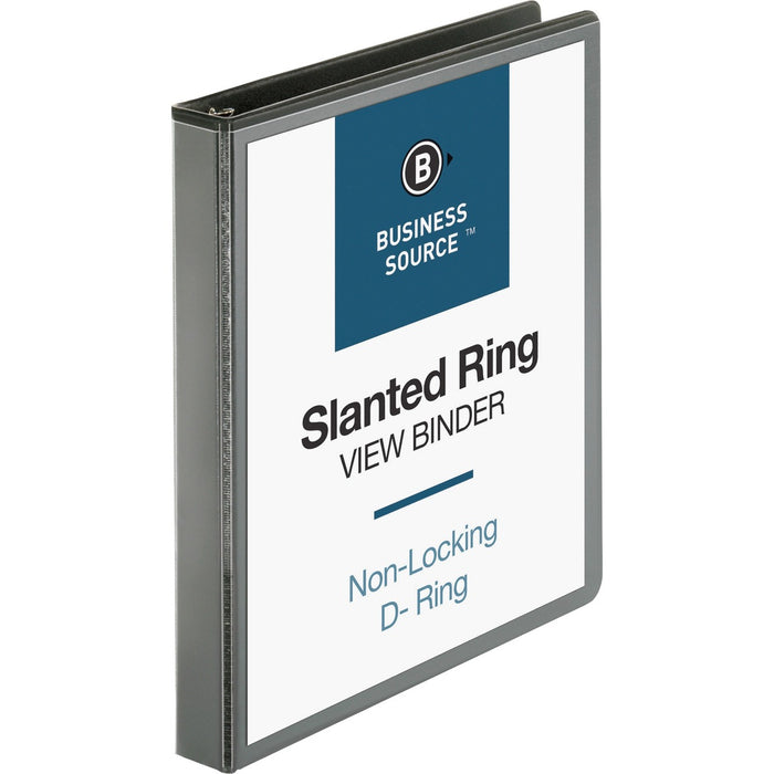 Business Source Basic D-Ring View Binders - 1" (25.40 mm) Binder Capacity - Letter - 8 1/2" (215.90 mm) x 11" (279.40 mm) Sheet Size - Fastener: D-Ring - Polypropylene - Black - No - Clear Overlay - 1 Each