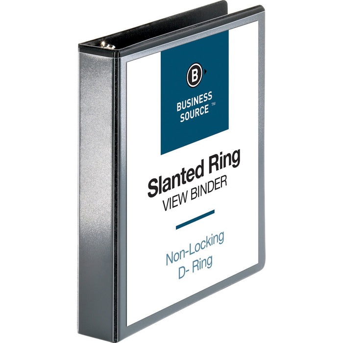 Business Source Basic D-Ring View Binders - 1 1/2" (38.10 mm) Binder Capacity - Letter - 8 1/2" (215.90 mm) x 11" (279.40 mm) Sheet Size - Fastener: D-Ring - Polypropylene - Black - No - Clear Overlay - 1 Each