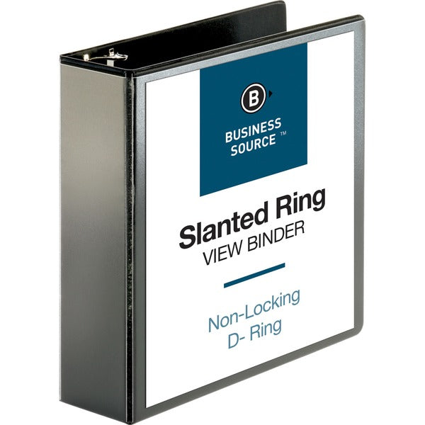 Business Source Basic D-Ring View Binders - 3" (76.20 mm) Binder Capacity - Letter - 8 1/2" (215.90 mm) Sheet Size - Fastener: D-Ring - Polypropylene - Black - Clear Overlay - 1 Each