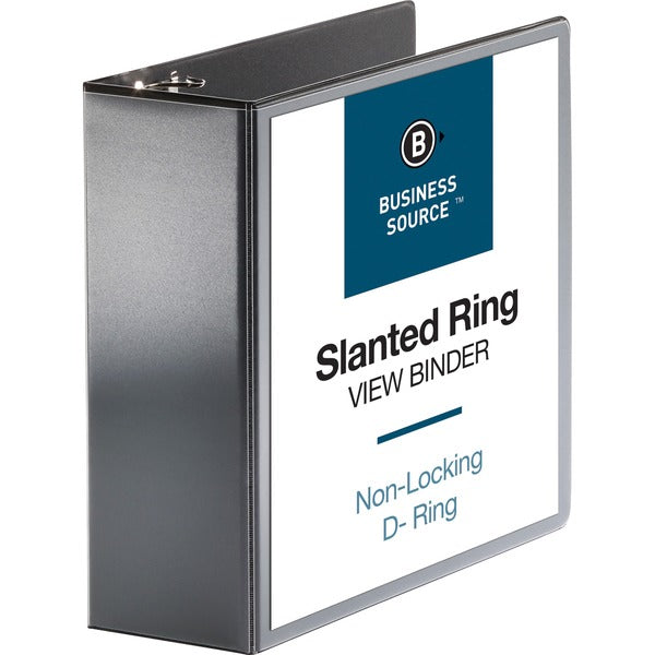 Business Source Basic D-Ring View Binders - 4" (101.60 mm) Binder Capacity - Letter - 8 1/2" (215.90 mm) x 11" (279.40 mm) Sheet Size - Fastener: D-Ring - Polypropylene - Black - Clear Overlay - 1 Each