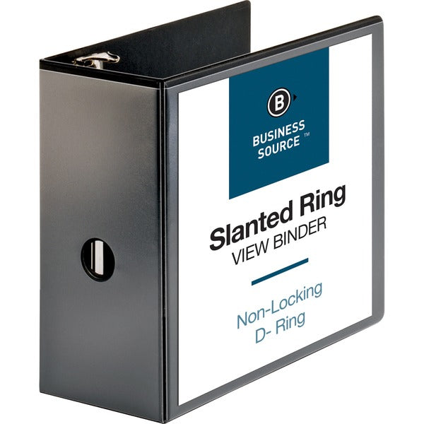 Business Source Basic D-Ring View Binders - 5" (127 mm) Binder Capacity - Letter - 8 1/2" (215.90 mm) x 11" (279.40 mm) Sheet Size - Fastener: D-Ring - Polypropylene - Black - Clear Overlay - 1 Each