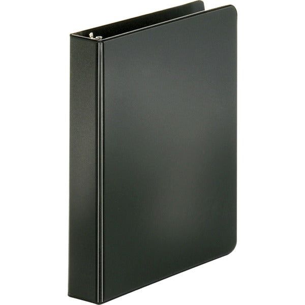 Business Source Basic Round Ring Binder - 1" (25.40 mm) Binder Capacity - 8 1/2" (215.90 mm) x 5 1/2" (139.70 mm) Sheet Size - 240 Sheet Capacity - 3 Ring - Fastener: Round Ring - Pocket: Inside Front & Back - Chipboard, Polypropylene - Black - Open and C