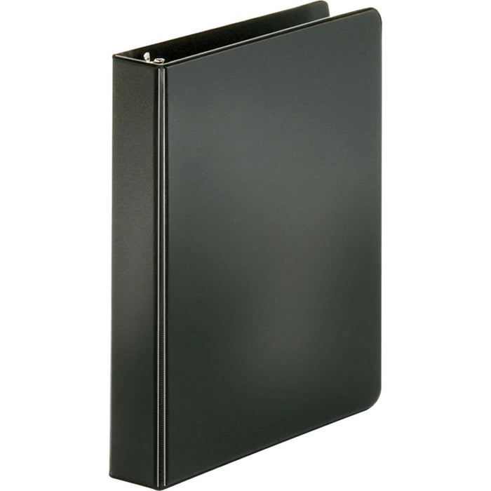 Business Source Basic Round Ring Binder - 1" (25.40 mm) Binder Capacity - 8 1/2" (215.90 mm) x 5 1/2" (139.70 mm) Sheet Size - 240 Sheet Capacity - 3 Ring(s) - Fastener(s): Round Ring - Pocket(s): Inside Front & Back - Chipboard, Polypropylene - Black - O