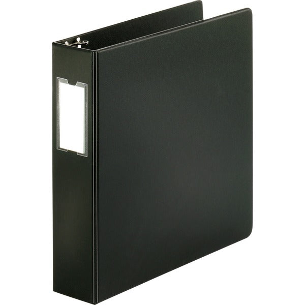 Business Source Basic Round Ring Binder w/Label Holder - 2" (50.80 mm) Binder Capacity - Letter - 8 1/2" (215.90 mm) x 11" (279.40 mm) Sheet Size - 3 Ring(s) - Fastener(s): Round Ring - Vinyl - Black - Open and Closed Triggers, Label Holder - 1 Each