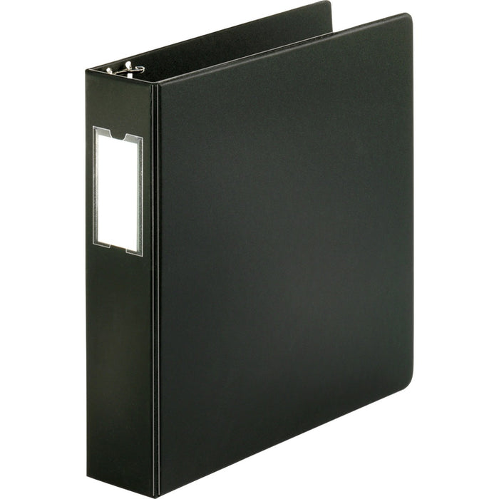 Business Source Basic Round Ring Binder w/Label Holder - 2" (50.80 mm) Binder Capacity - Letter - 8 1/2" (215.90 mm) x 11" (279.40 mm) Sheet Size - 3 Ring - Fastener: Round Ring - Vinyl - Black - No - Open and Closed Triggers, Label Holder - 1 Each