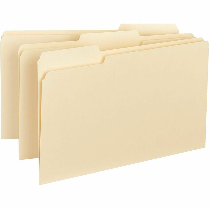 Business Source 1/3 Tab Cut Legal Yes Top Tab File Folder - 8 1/2" (215.90 mm) x 14" (355.60 mm) - Top Tab Location - Assorted Tab Position - 11 pt. (3.87 mm) - 1 Plys - Manila - 10% Recycled - 100 / Box