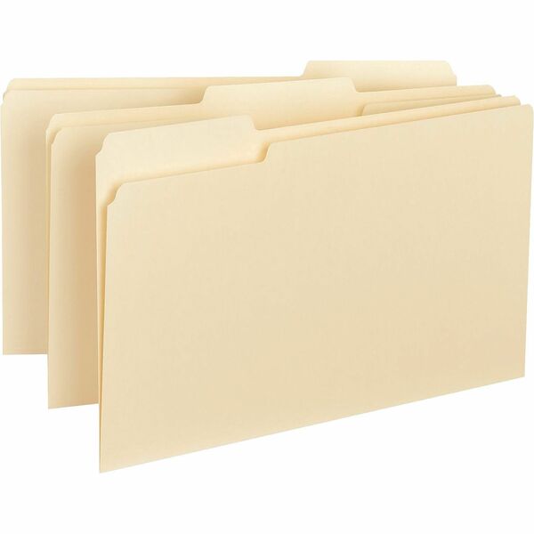 Business Source 1/3 Tab Cut Legal Recycled Top Tab File Folder - 8 1/2" (215.90 mm) x 14" (355.60 mm) - Top Tab Location - Assorted Tab Position - 11 pt. (3.87 mm) - 1 Plys - Manila - 10% Recycled - 100 / Box