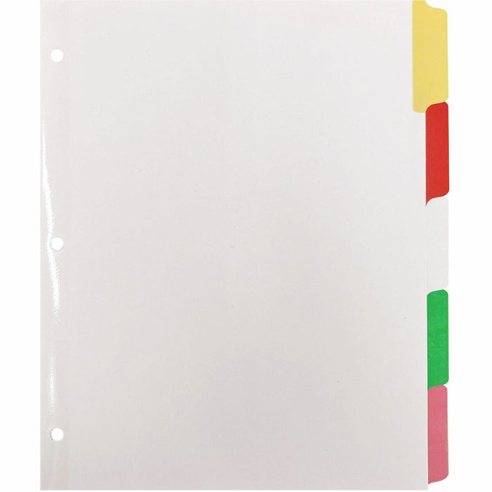 Business Source Laminated Write-On Tab Indexes - 5 Write-on Tab(s) - 5 Tab(s)/Set - 11" (279.40 mm) Tab Height x 8.50" (215.90 mm) Tab Width - 3 Hole Punched - Self-adhesive, Removable - Multicolor Mylar Tab(s) - 100% Recycled - Laminated Tab, Reinforced