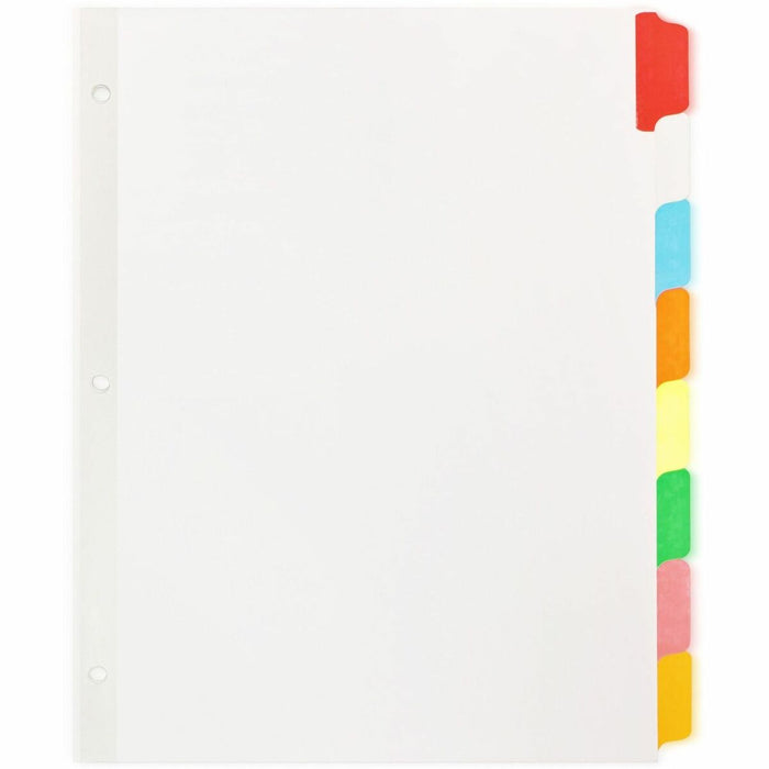 Business Source Laminated Write-On Tab Indexes - 8 Write-on Tab(s) - 8 Tab(s)/Set - 11" (279.40 mm) Tab Height x 8.50" (215.90 mm) Tab Width - 3 Hole Punched - Self-adhesive, Removable - Multicolor Mylar Tab(s) - 100% Recycled - Laminated Tab, Reinforced