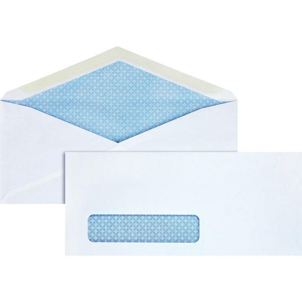 Business Source No. 10 Tinted Diagonal Seam Window Envelopes - Security - #10 - 9 1/2" (241.30 mm) Width x 4 1/8" (104.78 mm) Length - 24 lb (10886.22 g) - Gummed - White - Wove - 500 / Box
