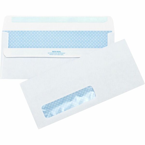 Business Source No.10 Standard Window Invoice Envelopes - Single Window - 9 1/2" (241.30 mm) Width x 4 1/2" (114.30 mm) Length - 24 lb (10886.22 g) - Self-sealing - White - Poly - 1 Box