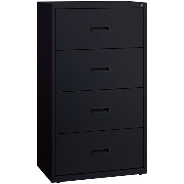 Lorell Value Lateral File - 4-Drawer - 30" (762 mm) Width x 18.6" (473.08 mm) Depth x 52.5" (1333.50 mm) Height - 4 x Drawer(s) for File - A4, Legal, Letter - Adjustable Glide, Ball-bearing Suspension, Label Holder - Black - Steel - Recycled