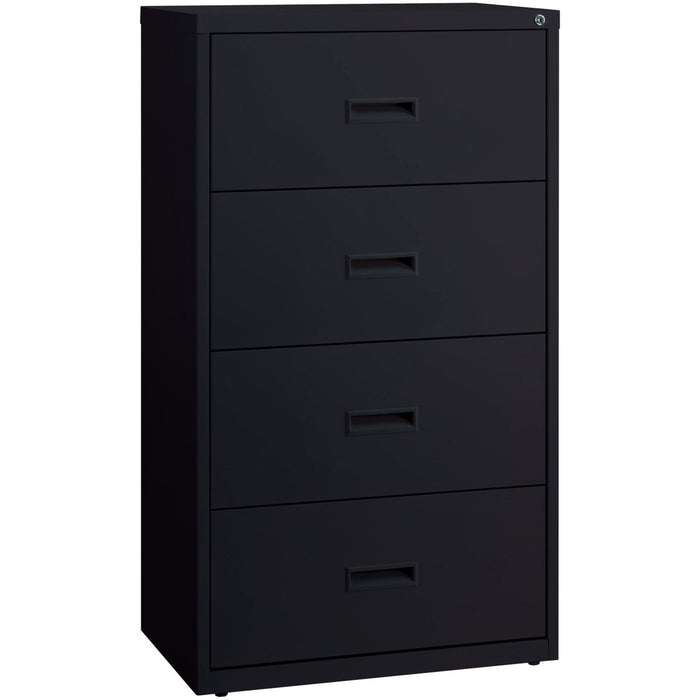 Lorell Value Lateral File - 4-Drawer - 30" (76.20 cm) Width x 18.63" (47.31 cm) Depth x 52.50" (133.35 cm) Height - 4 x Drawer(s) for File - A4, Legal, Letter - Adjustable Glide, Ball-bearing Suspension, Label Holder - Black - Steel - Recycled