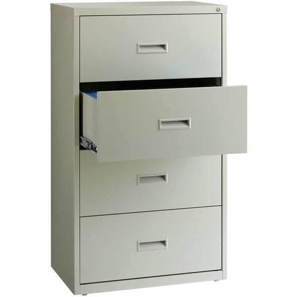 Lorell Value Lateral File - 4-Drawer - 30" (762 mm) Width x 18.6" (473.08 mm) Depth x 52.5" (1333.50 mm) Height - 4 x Drawer(s) for File - A4, Legal, Letter - Interlocking, Leveling Glide, Ball-bearing Suspension, Label Holder - Light Gray - Steel - Recyc