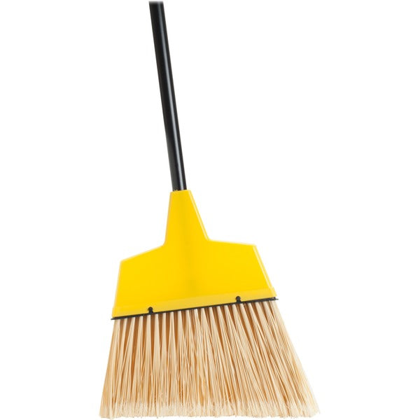 Genuine Joe Angle Broom - Polyvinyl Chloride (PVC) Bristle - 47" (1193.80 mm) Handle Length - 54.50" (1384.30 mm) Overall Length - Steel Handle - Yellow - 1 Each
