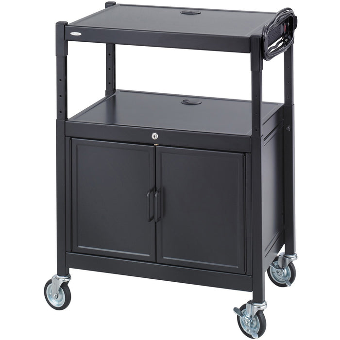 Safco Steel Adjustable AV Carts - Up to 20" Screen Support - 120 lb (54431.08 g) Load Capacity - 3 x Shelf(ves) - 42" (1066.80 mm) Height x 26.75" (679.45 mm) Width x 20.50" (520.70 mm) Depth - Floor Stand - Powder Coated - Steel - Black