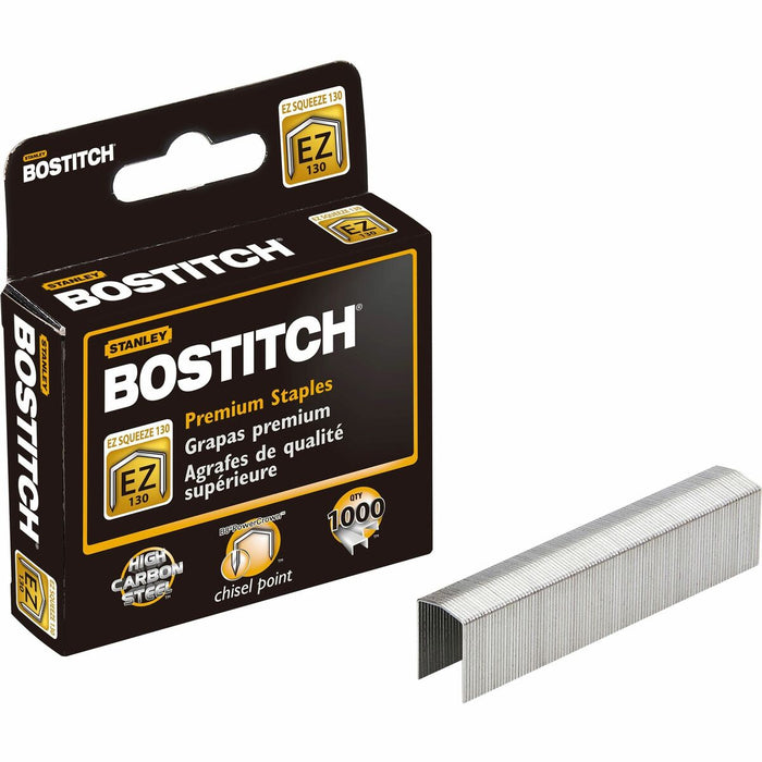 Bostitch EZ Squeeze 130 Premium Staples - 13/16" (20.64 mm) Leg - 1/2" (12.70 mm) Crown - Holds 130 Sheet(s) - for Paper - Chisel Point - Steel Gray - High Carbon Steel - 2.44" (61.98 mm) Height x 2.89" (73.41 mm) Width x 0.77" (19.56 mm) Length - 210 Per
