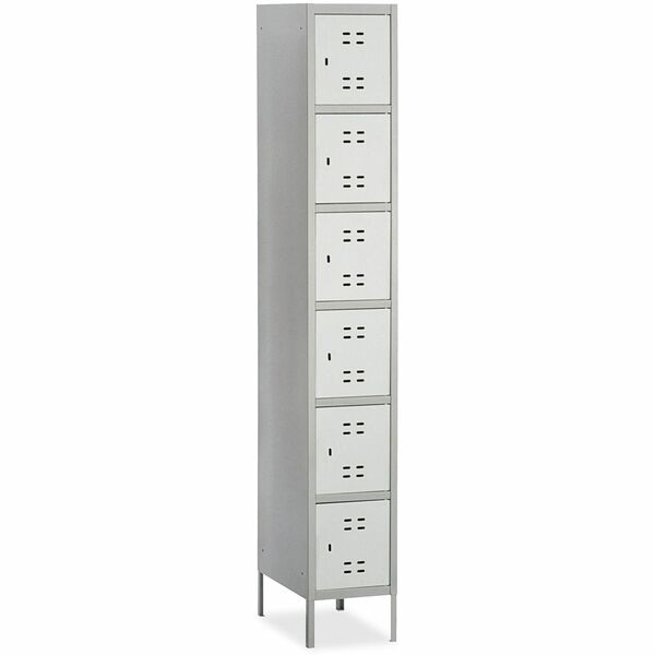 Safco Six-Tier Two-tone Box Locker with Legs - 18" (457.20 mm) Width x 12" (304.80 mm) Depth x 78" (1981.20 mm) Height - Recessed Locking Handle - Gray - Steel