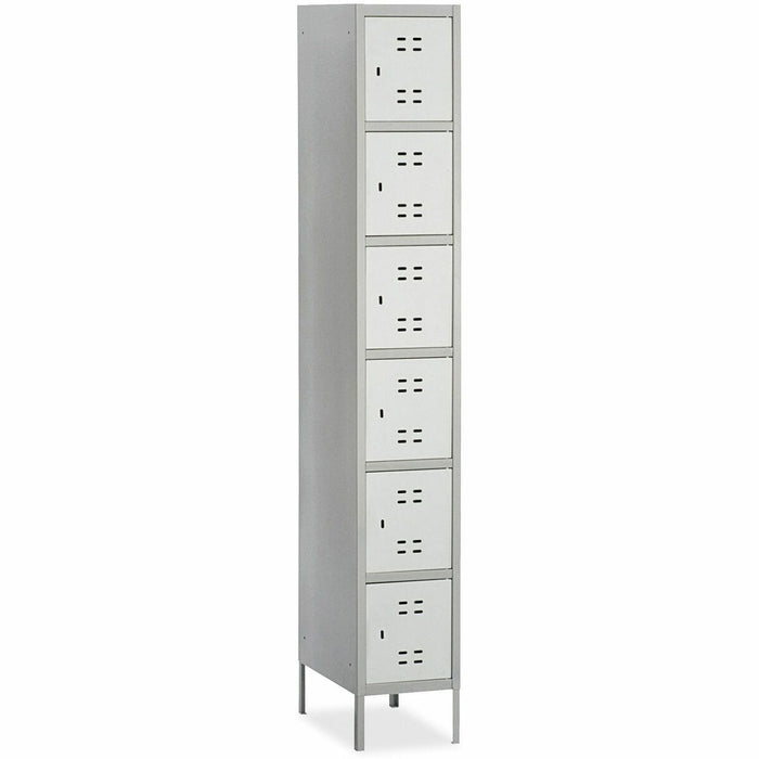 Safco Six-Tier Two-tone Box Locker with Legs - 18" (45.72 cm) Width x 12" (30.48 cm) Depth x 78" (198.12 cm) Height - Recessed Locking Handle - Gray - Steel