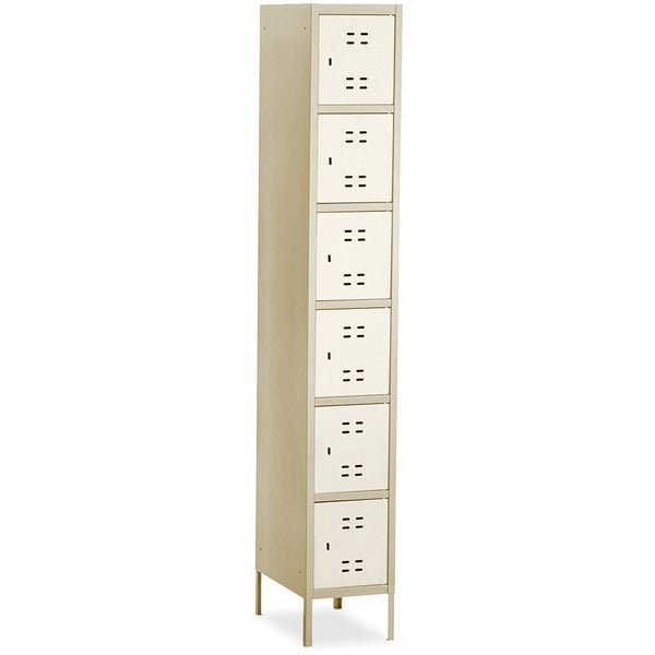 Safco Six-Tier Two-tone Box Locker with Legs - 18" (457.20 mm) Width x 12" (304.80 mm) Depth x 78" (1981.20 mm) Height - Recessed Locking Handle - Tan - Steel