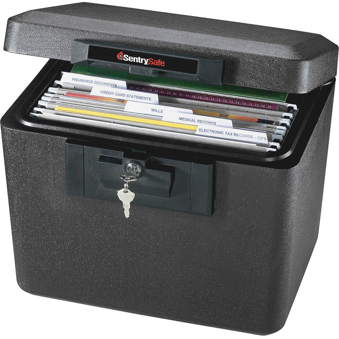 Sentry Safe Security Fire File - Key Lock - Fire Resistant - Overall Size 13.6" (344.49 mm) Height x 15.3" (387.35 mm) Width x 12.1" (307.97 mm) Depth - Black - Steel