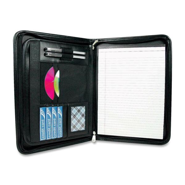Winnable 30001 Letter Pad Folio - 8 1/2" (215.90 mm) x 11" (279.40 mm) - 30 Sheets Capacity - 2" (50.80 mm) Expansion - 1 Internal Pocket - Faux Leather - Black - Zipper Closure, Card Holder, Pen Loop - 1 Each