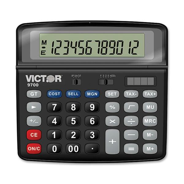 Victor 9700 Desktop Calculator - 12 Digits - Battery/Solar Powered - 0.6" (14.29 mm) Height x 5.9" (149.23 mm) Width x 5.5" (139.70 mm) Length - Black - 1 Each