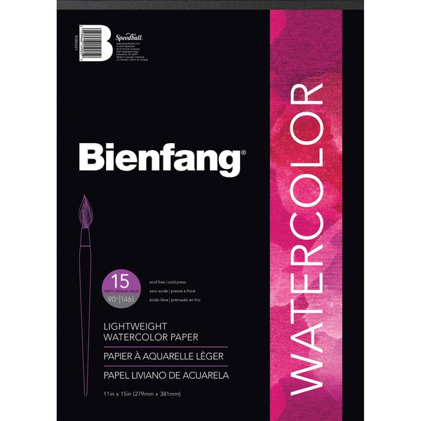 Bienfang Aquademic Watercolour Paper - 15 Sheets - Plain - Book Bound - 90 lb (40823.31 g) Basis Weight - 11" (279.40 mm) x 15" (381 mm) Sheet Size - Bleed-free, Acid-free, Lightweight - 1 Each