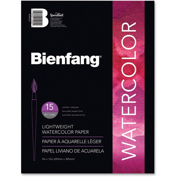 Bienfang Aquademic Watercolour Paper - 15 Sheets - Plain - Book Bound - 90 lb (40823.31 g) Basis Weight - 9" (22.86 cm) x 12" (30.48 cm) Sheet Size - Bleed-free, Acid-free, Lightweight - 1 Each