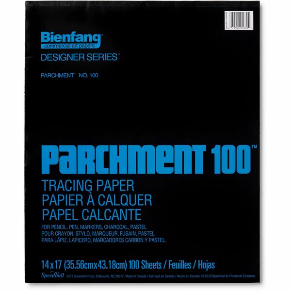 Bienfang Parchment Tracing Paper Pad - 100 Sheets - Plain - 25 lb (11339.81 g) Basis Weight - 14" (355.60 mm) x 17" (431.80 mm) Sheet Size - Black Cover - Lightweight - 1 Each