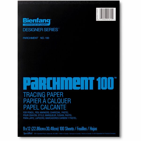 Bienfang Parchment Tracing Paper Pad - 100 Sheets - Plain - 25 lb (11339.81 g) Basis Weight - 9" (228.60 mm) x 12" (304.80 mm) Sheet Size - Black Cover - Lightweight - 1 Each