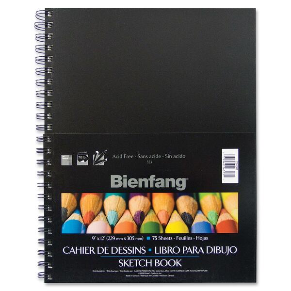Bienfang Twin Wire Hardcover Sketch Book - 75 Sheets - Plain - Wire Bound - 70 lb (31751.47 g) Basis Weight - 12" (304.80 mm) x 9" (228.60 mm) Sheet Size - Black Polypropylene Cover - Heavyweight, Acid-free