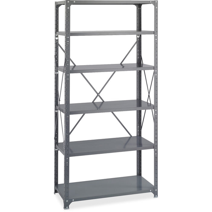 Safco Commercial Shelf Kit - 36" (91.44 cm) Width x 12" (30.48 cm) Depth x 75" (190.50 cm) Height - 6 x Shelf(ves) - 4500 lb (2041165.67 g) Load Capacity - Double-sided - Gray - Powder Coated, Dark Gray - Steel - Yes