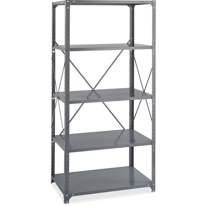 Safco Commercial Shelf Kit - 36" (91.44 cm) Width x 12" (30.48 cm) Depth x 75" (190.50 cm) Height - 5 x Shelf(ves) - 3750 lb (1700971.39 g) Load Capacity - Double-sided - Gray - Powder Coated, Dark Gray - Steel - Yes