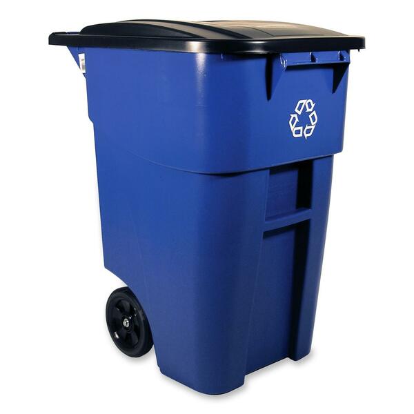 Rubbermaid Brute Recycling Rollout Container with Lid - 189.27 L Capacity - Rectangular - 36.5" (927.10 mm) Height x 23.4" (594.36 mm) Width x 28.5" (723.90 mm) Depth - Plastic - Blue - 1 Each