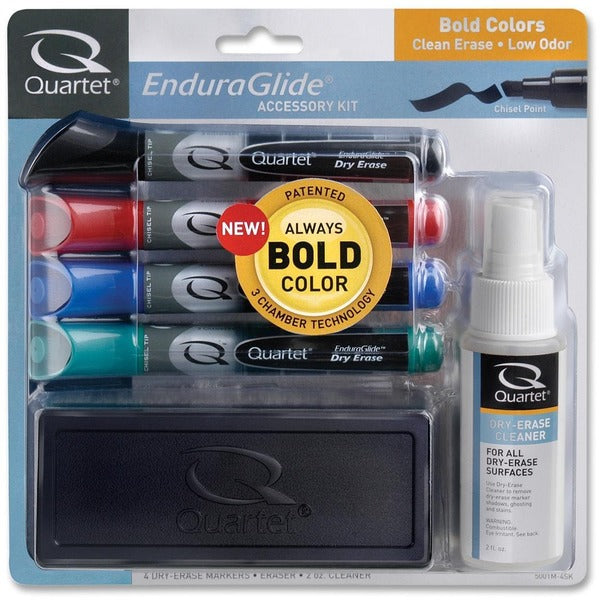 Quartet Endura-Glide Dry-Erase Marker Kit - Chisel Marker Point - Erasable - Red, Blue, Green, Black Ink - 1 / Set