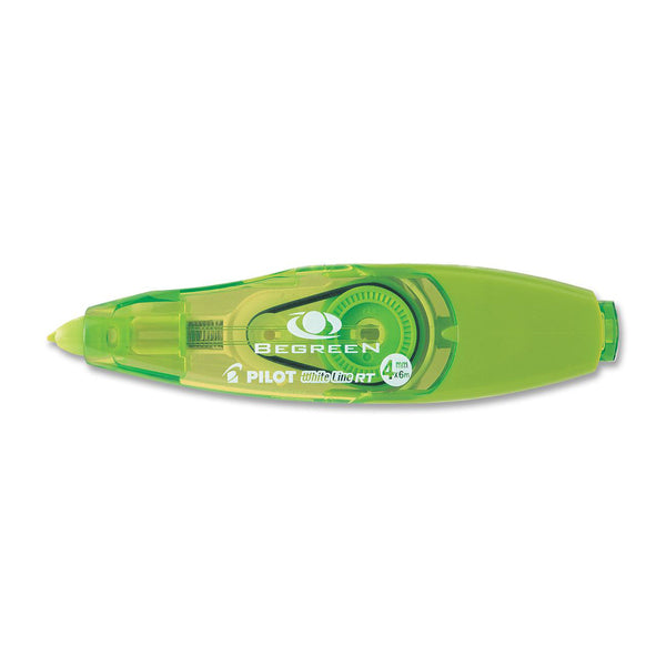 BeGreen Correction Tape - 0.16" (4 mm) Tape Width x 19.7 ft (6 m) Tape Length - White Tape - Ergonomic Green Dispenser - Refillable, Retractable - Green - 1 Each