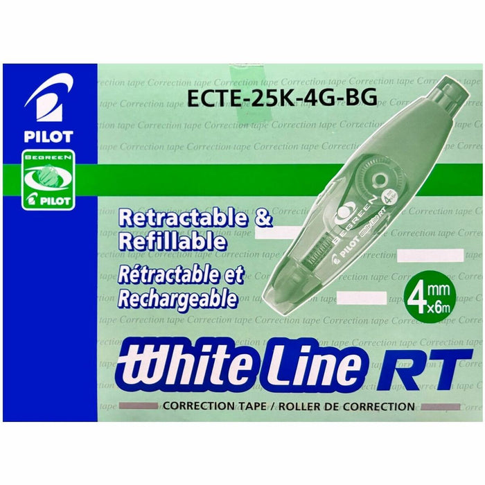 BeGreen Correction Tape - 0.16" (4 mm) Tape Width x 19.7 ft (6 m) Tape Length - White Tape - Ergonomic Green Dispenser - Refillable, Retractable - Green - 1 Each