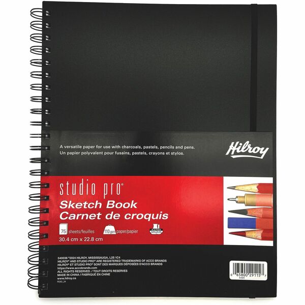 Hilroy Studio Pro Sketch Book - 75 Sheets - Plain - Twin Wirebound - 70 lb (31751.47 g) Basis Weight - 12" (304.80 mm) x 9" (228.60 mm) Sheet Size - Poly Cover - Durable Cover - 1 Each