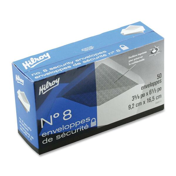 Hilroy Business Envelope - Business - #8 - 3 5/8" (92.07 mm) Width x 6 1/2" (165.10 mm) Length - 20 lb (9071.85 g) - Gummed - White - Wove - 50 / Box